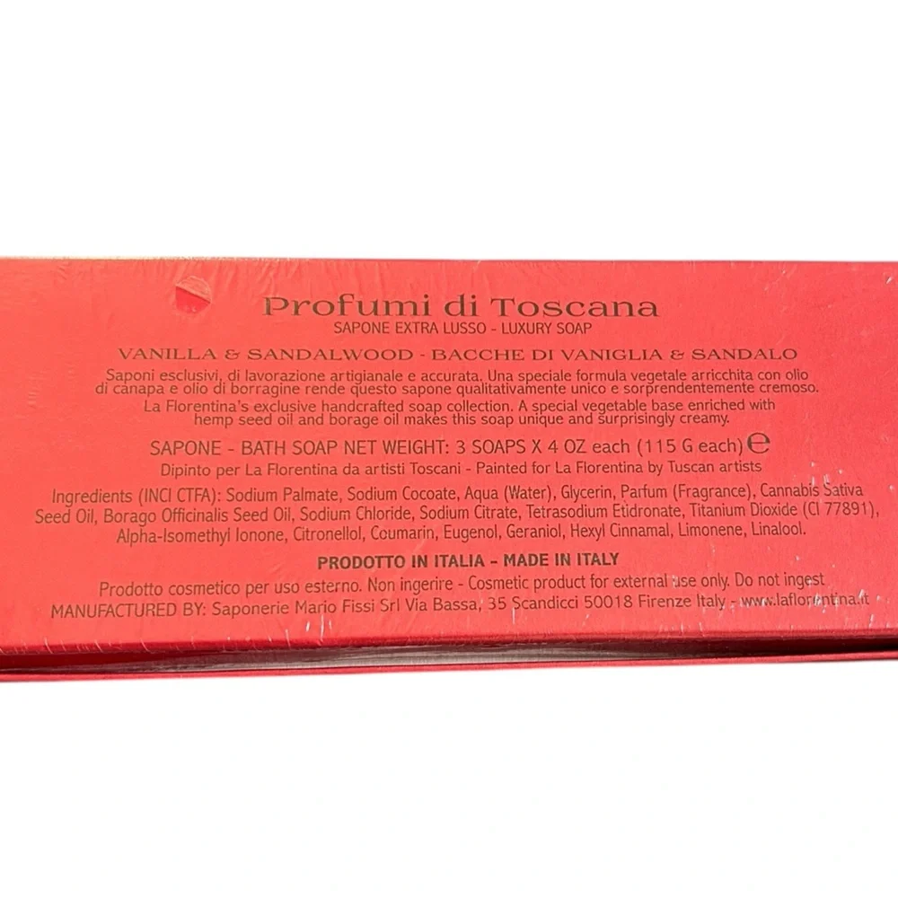 La Florentina Vanilla Sandlewood Bar Luxury Soap Set of 3 Made in Italy